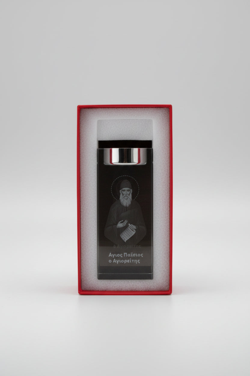 St Paisios of Mt Athos 3D Laser Engraved Crystal Tealight Icon